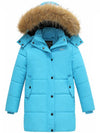 Wantdo Girls Winter Coat Long Winter Jacket Parka Padded with Faux Fur Hood Light Blue 6/7 