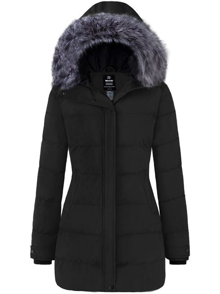 YWDJ Faux Coat Women Long Ladies Warm Faux Furry Coat Jacket Winter Solid  Hooded Outerwear Black XL 