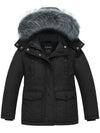 Wantdo Girl's Thicken Winter Coat Warm Puffer Jacket with Faux Fur Hood Black 6/7 