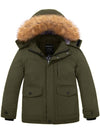 Wantdo Boy's Waterproof Winter Coat Thicken Parka Jacket Ski Jacket with Fur Hood Army Green 6/7 