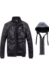 Wantdo Mens Faux Leather Jacket with Removable Hood 
