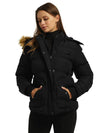 Wantdo Women's Quilted Puffer Jacket Padded with Faux Fur Hooded Valley II Black S 