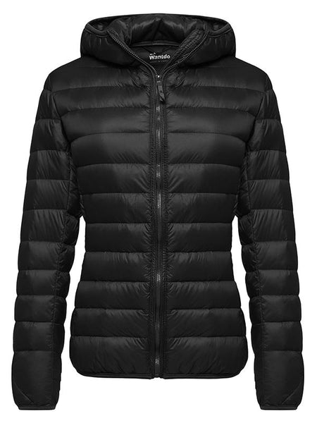 Wantdo Women's Puffer Jacket Water Resistant Winter Coat Hooded Puffer Coats  Black L 