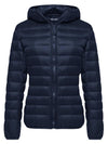 Navy hooded womens down jacket