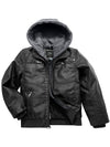 Black Boy's Faux Leather Jacket with Removable Hood