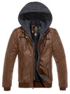 Wantdo Mens Faux Leather Jacket with Removable Hood Light Brown S 