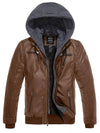 Wantdo Mens Faux Leather Jacket with Removable Hood Brown S 