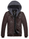 Wantdo Mens Faux Leather Jacket with Removable Hood Coffee S 