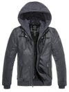 Wantdo Mens Faux Leather Jacket with Removable Hood Gray S 