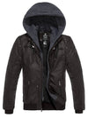 Wantdo Mens Faux Leather Jacket with Removable Hood Light Dark Coffee S 