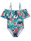 Girls One Piece Floral Swimwear Hawaiian Ruffle Swimsuit