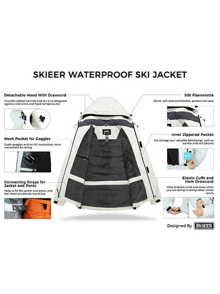 Skieer Men's Mountain Waterproof Ski Jacket Winter Rain Jacket
