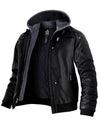 Mens Faux Leather Jacket with Removable Hood WD