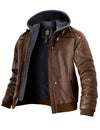 Mens Faux Leather Jacket with Removable Hood WD