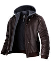 Mens Faux Leather Jacket with Removable Hood WD