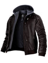 Mens Faux Leather Jacket with Removable Hood WD