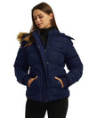 Wantdo Women's Quilted Puffer Jacket Padded with Faux Fur Hooded Valley II Navy S 