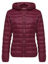 Red puffer packable womans down coats