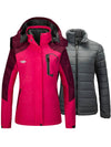 Wantdo Women's 3-in-1 Ski Jacket Waterproof Winter Snow Coat Snowboarding Jacket Alpine II Rose Red S 