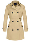 Khaki Women's Double-Breasted Trench Coat with Belt