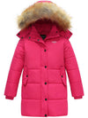 Wantdo Girls Winter Coat Long Winter Jacket Parka Padded with Faux Fur Hood Rose Red 6/7 