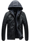 Black Mens Faux Leather Jacket with Removable Hood