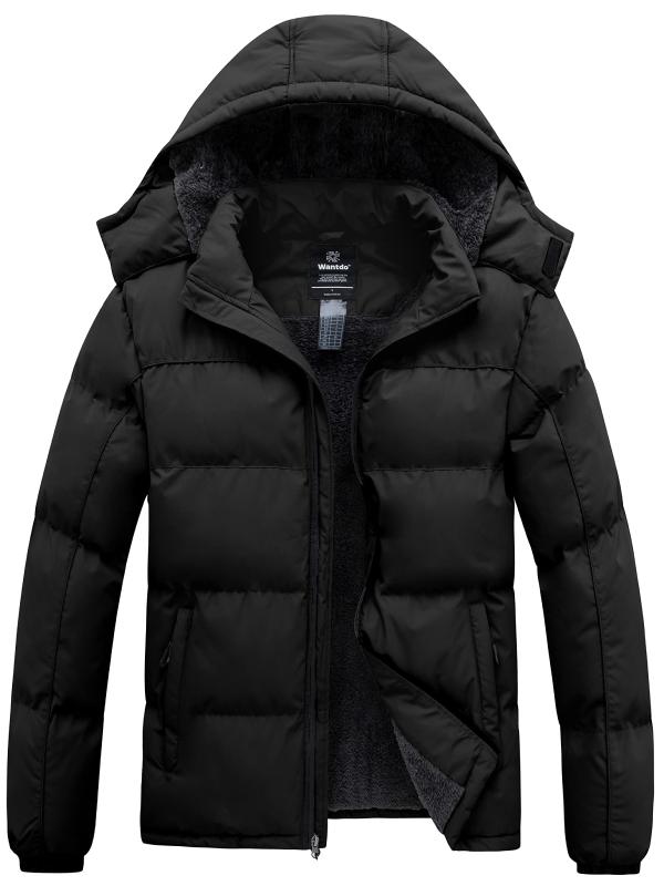 Men's Puffer Jacket Thicken Padded Winter Coat with Removable Hood Aca