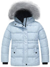 Wantdo Girl's Quilted Winter Coat Thicken Puffer Jacket with Fur Hood Light Blue 6/7 