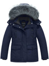 Wantdo Girl's Thicken Winter Coat Warm Puffer Jacket with Faux Fur Hood Navy Blue 6/7 