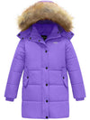 Wantdo Girls Winter Coat Long Winter Jacket Parka Padded with Faux Fur Hood Purple 6/7 