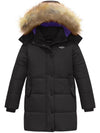 Wantdo Girls Winter Coat Long Winter Jacket Parka Padded with Faux Fur Hood Black 6/7 