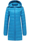 Wantdo Women's Long Puffer Coat Lightweight Packable Down Jacket With Hood ThermoLite Long Acid Blue S 
