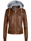Wantdo Women's Hooded Faux Leather Jacket Moto Biker Jacket Khaki S 