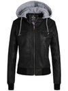 Wantdo Women's Hooded Faux Leather Jacket Moto Biker Jacket Light Black S 