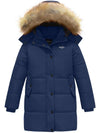 Wantdo Girls Winter Coat Long Winter Jacket Parka Padded with Faux Fur Hood Navy 6/7 