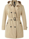 Women's Plus Size Double-Breasted Trench Coat with Belt