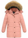 Wantdo Girls Winter Coat Long Winter Jacket Parka Padded with Faux Fur Hood Pink 6/7 