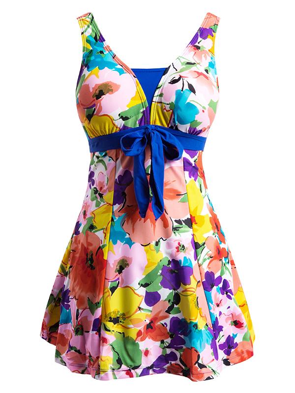 Women's Push Up One Piece Swimsuit Floral Slimming Swimdress