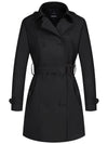 Black Women's Double-Breasted Trench Coat with Belt
