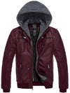 Wantdo Mens Faux Leather Jacket with Removable Hood Wine Red S 