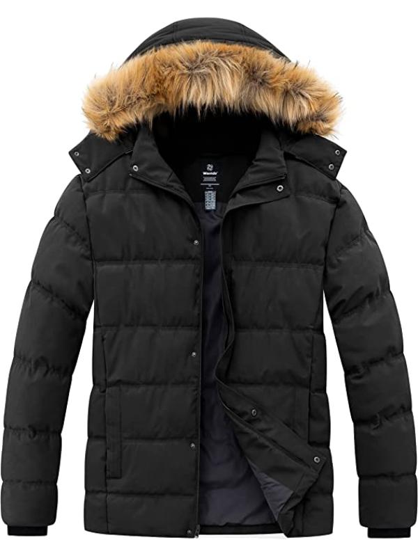 Men Warm Long Puffer Parka Jacket Thicken Quilted Mid-length Hooded Coat  Winter