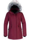 Wantdo Women's Down Jacket Water Resistant Warm Winter Parka Long Puffer Coat with Faux Fur Hood Arctic II Wine Red S 