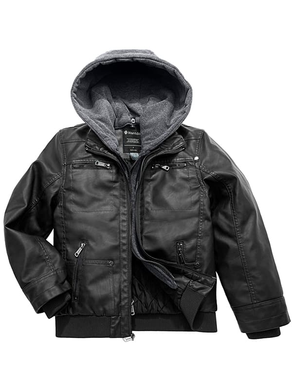 Wantdo men's faux leather 2025 jacket with removable hood