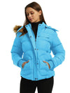 Wantdo Women's Quilted Puffer Jacket Padded with Faux Fur Hooded Valley II Lake Blue S 