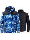 Wantdo Men's Waterproof 3 in 1 Snowboarding Jackets with Detachable Puffer Coat Alpine I Blue & White Mountain print S 