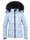Skieer Skieer Women's Ski Jacket Waterproof Warm Puffer Jacket Thick Hooded Winter Coat Blue Flora Large 