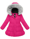 ZSHOW ZSHOW Girls' Long Puffer Jacket Warm Hooded Outerwear Soft Fleece Lined Winter Coat Rose Red 6-7 