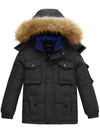 Boys Winter Parka Puffer Jacket with Removable Faux Fur Hood