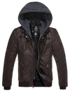 Wantdo Mens Faux Leather Jacket with Removable Hood Light Coffee S 