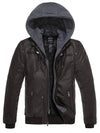 Wantdo Mens Faux Leather Jacket with Removable Hood Dark Coffee S 